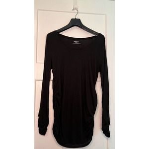 Motherhood Womens Maternity Dress Black Ruched Mini‎ Scoop Neck Long Sleeve M